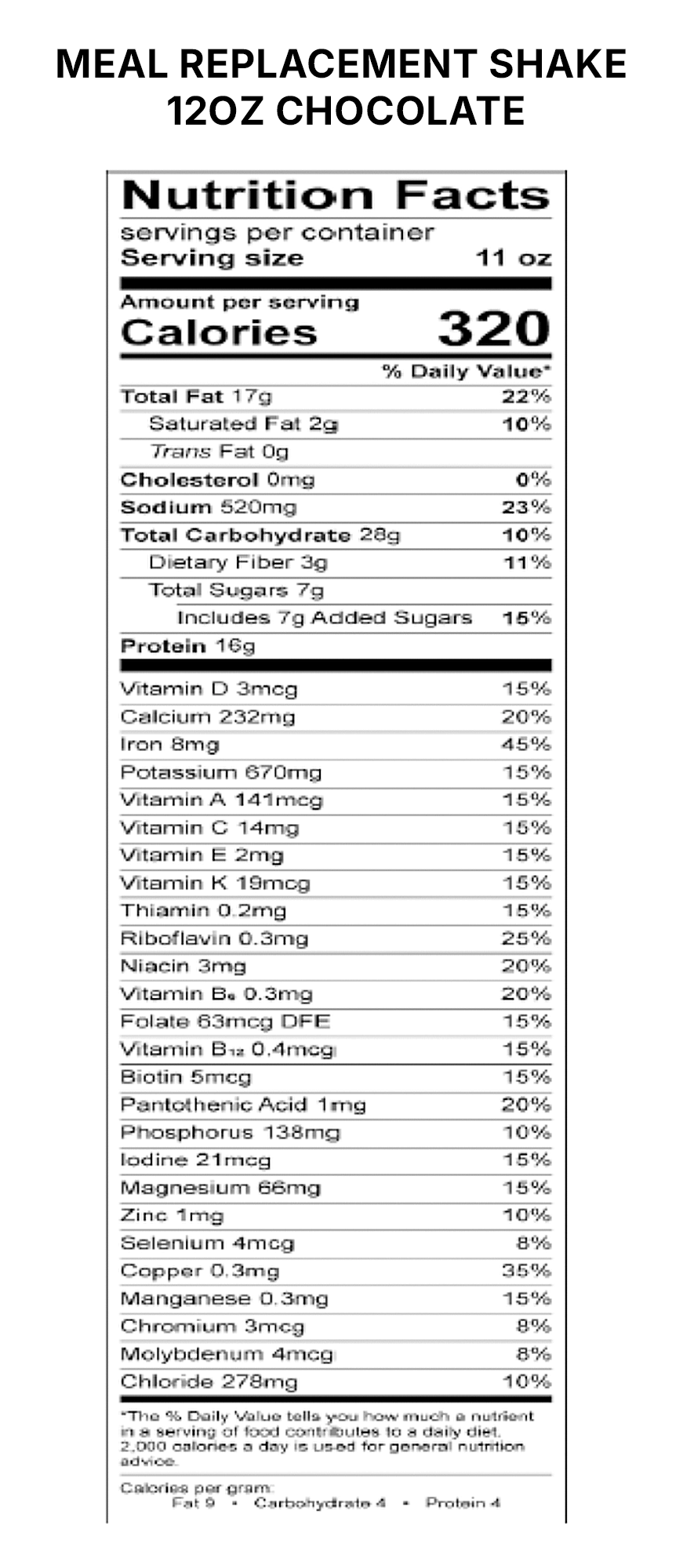 Complete Protein Meal Replacement Shake ingredients 1