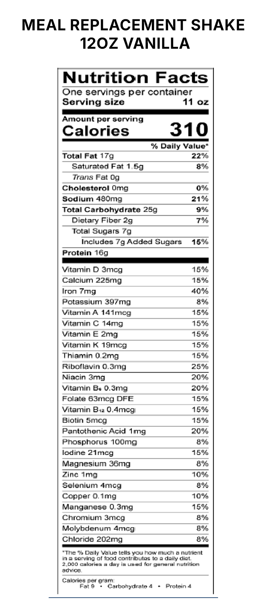 Complete Protein Meal Replacement Shake ingredients 2